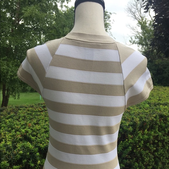 WHBM Tan/white striped cross front top M - Picture 3 of 7